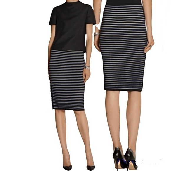 Jonathan Simkhai Striped Ribbed Knit Pencil Skirt Stretch Black Blue White Small